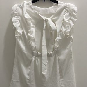 Boho Chic Priestess, White Blouse with Ruffles in the front and a peek-a-boo tie